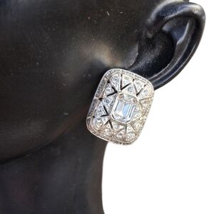 Vintage Emerald Cut Rhinestone Post Earrings Art Deco Style Square Studs
